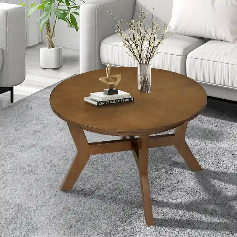 Round Wood Coffee Table — Mid-Century Farmhouse Style