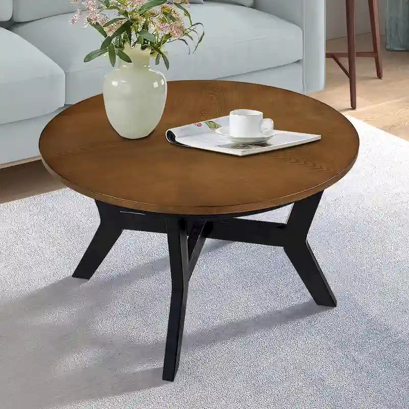 Round Wood Coffee Table — Mid-Century Farmhouse Style