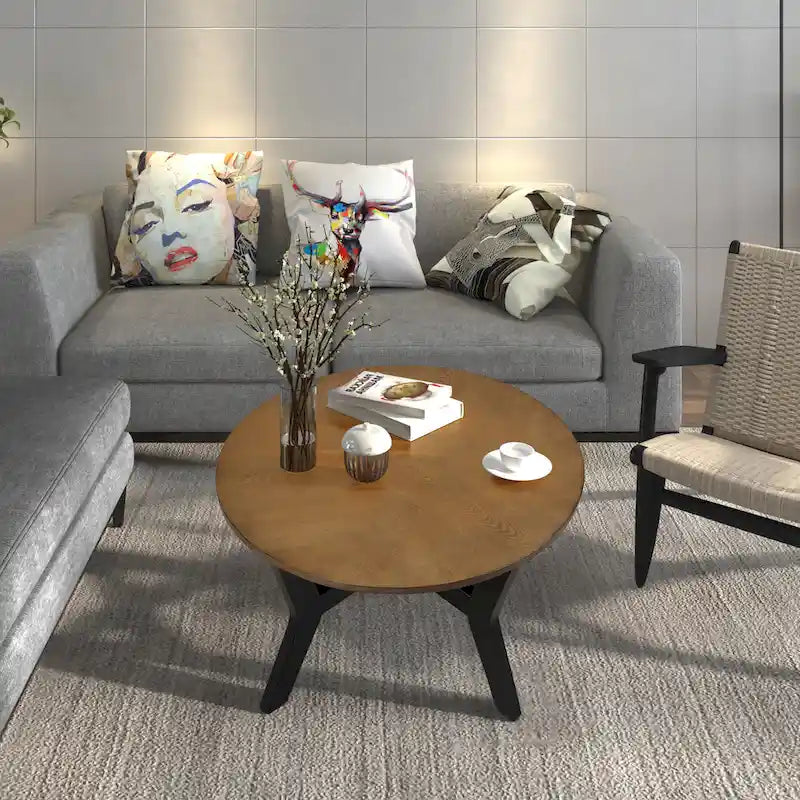 Round Wood Coffee Table — Mid-Century Farmhouse Style