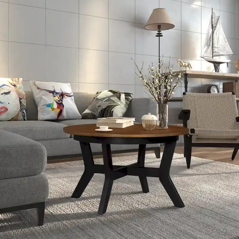Round Wood Coffee Table — Mid-Century Farmhouse Style