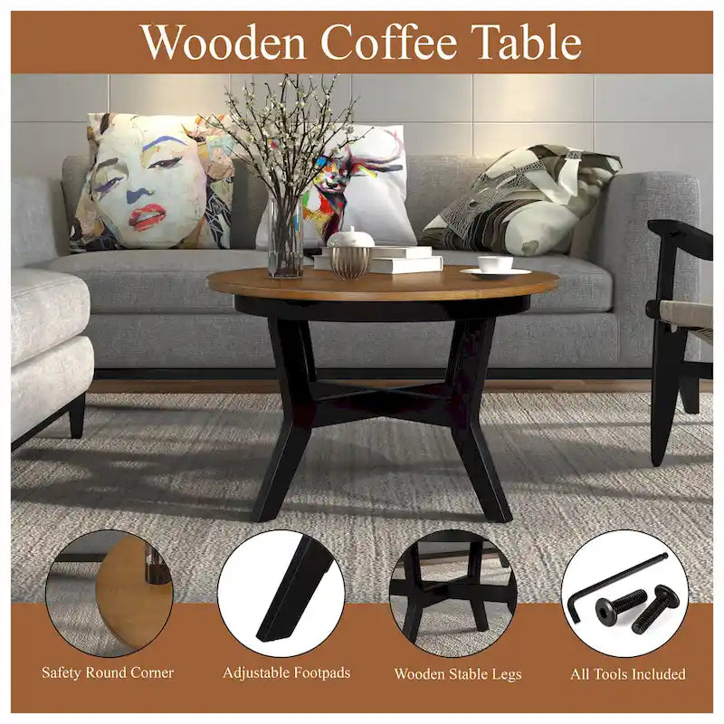 Round Wood Coffee Table — Mid-Century Farmhouse Style