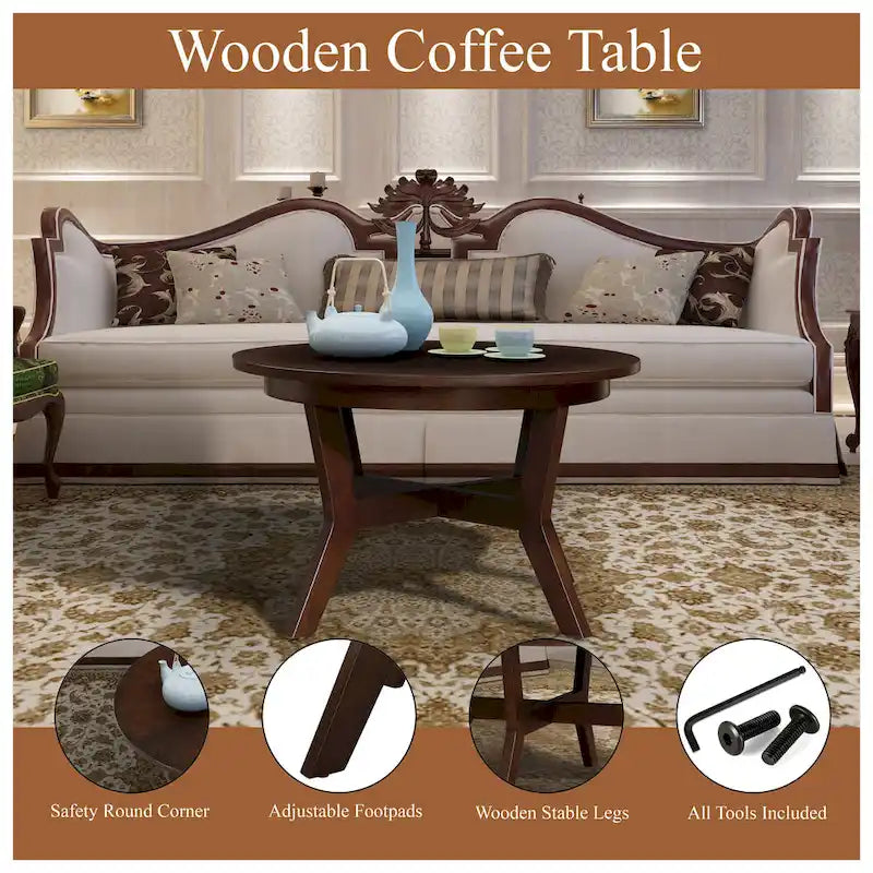 Round Wood Coffee Table — Mid-Century Farmhouse Style