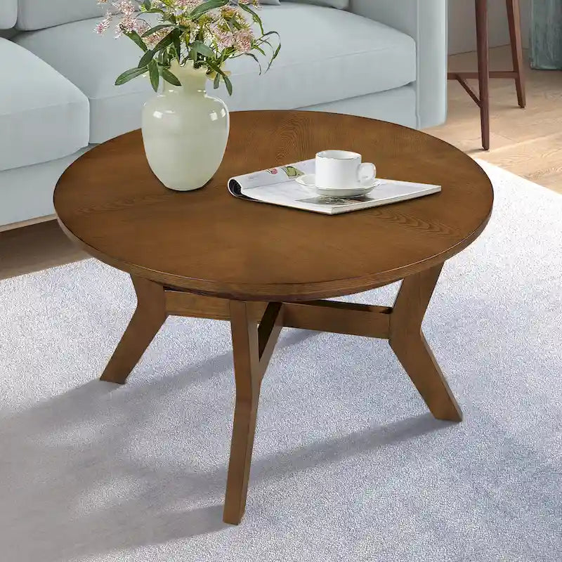 Round Wood Coffee Table — Mid-Century Farmhouse Style
