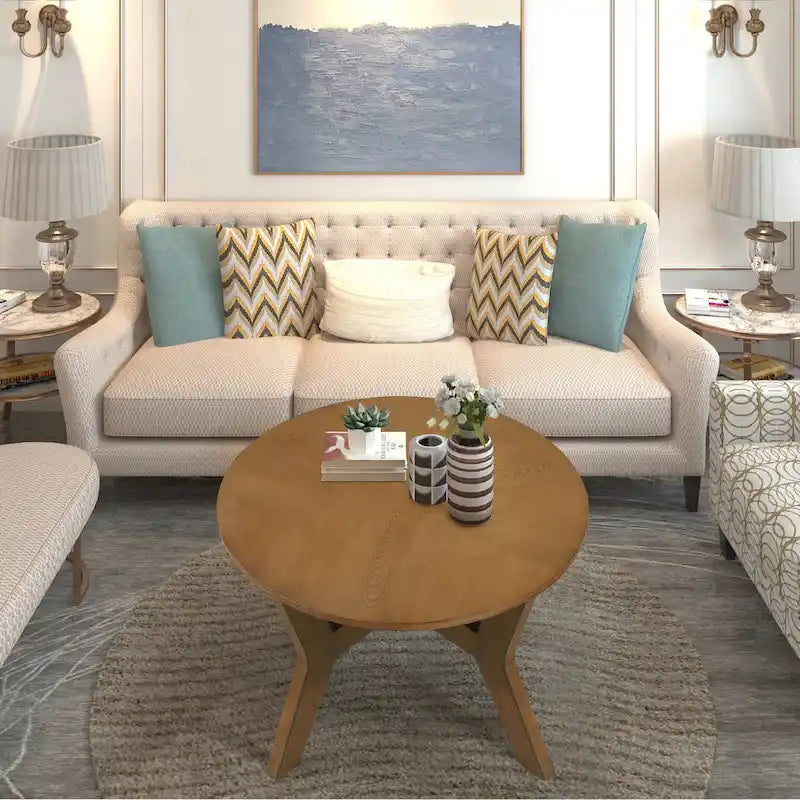 Round Wood Coffee Table — Mid-Century Farmhouse Style