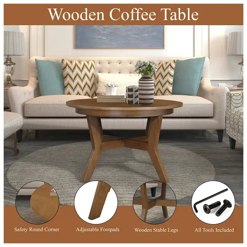 Round Wood Coffee Table — Mid-Century Farmhouse Style