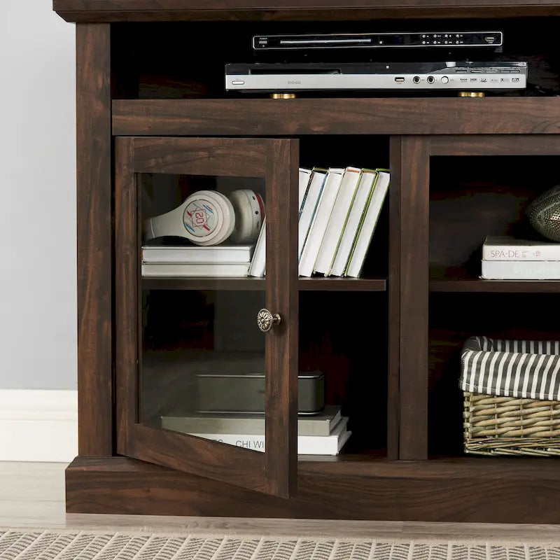 TV Stand with Glass Door Cabinets & Open Shelves