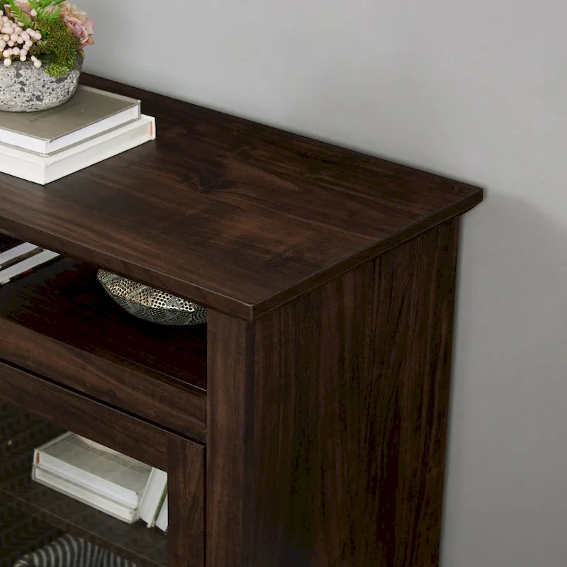 TV Stand with Glass Door Cabinets & Open Shelves
