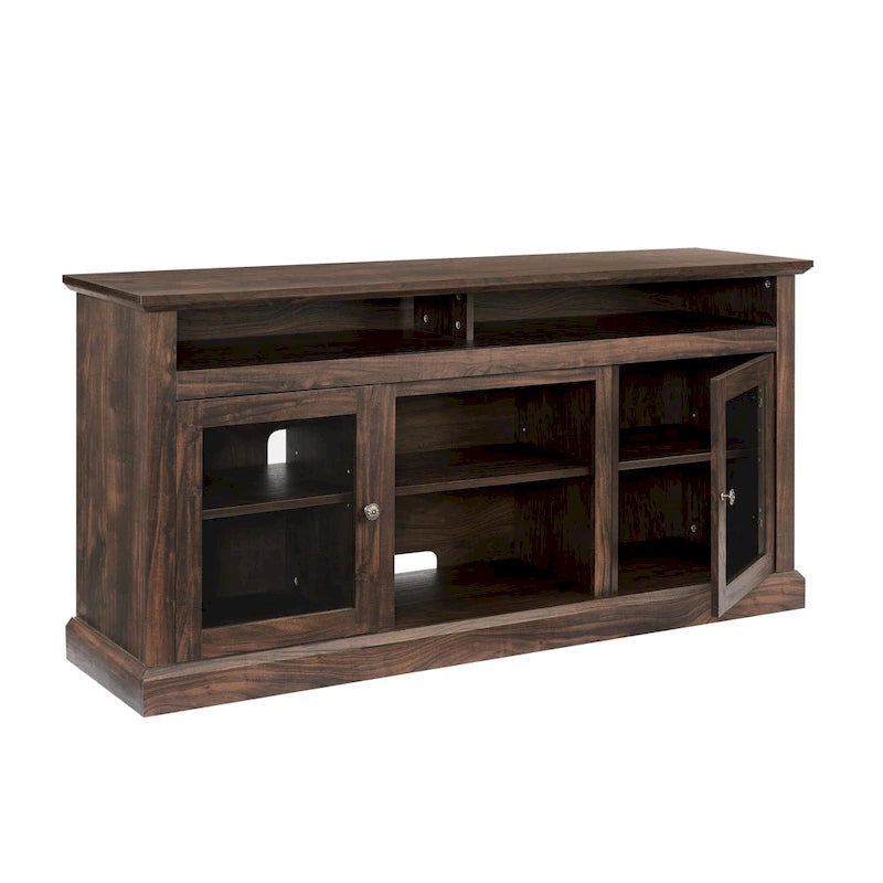 TV Stand with Glass Door Cabinets & Open Shelves