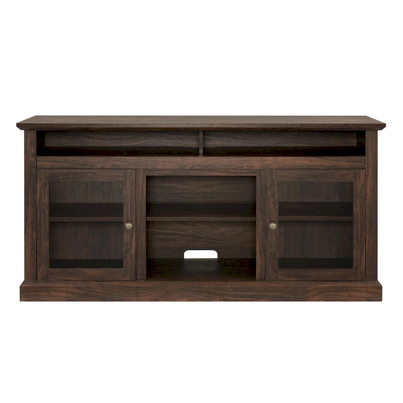 TV Stand with Glass Door Cabinets & Open Shelves