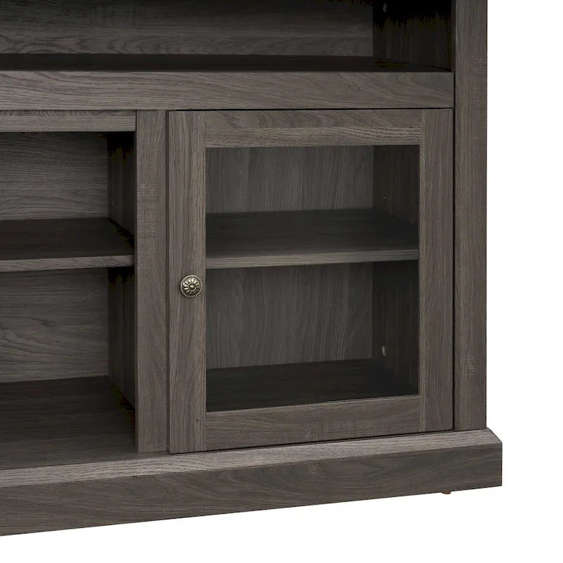 TV Stand with Glass Door Cabinets & Open Shelves