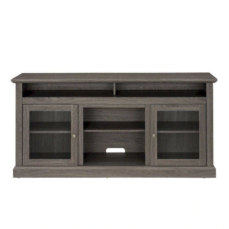 TV Stand with Glass Door Cabinets & Open Shelves