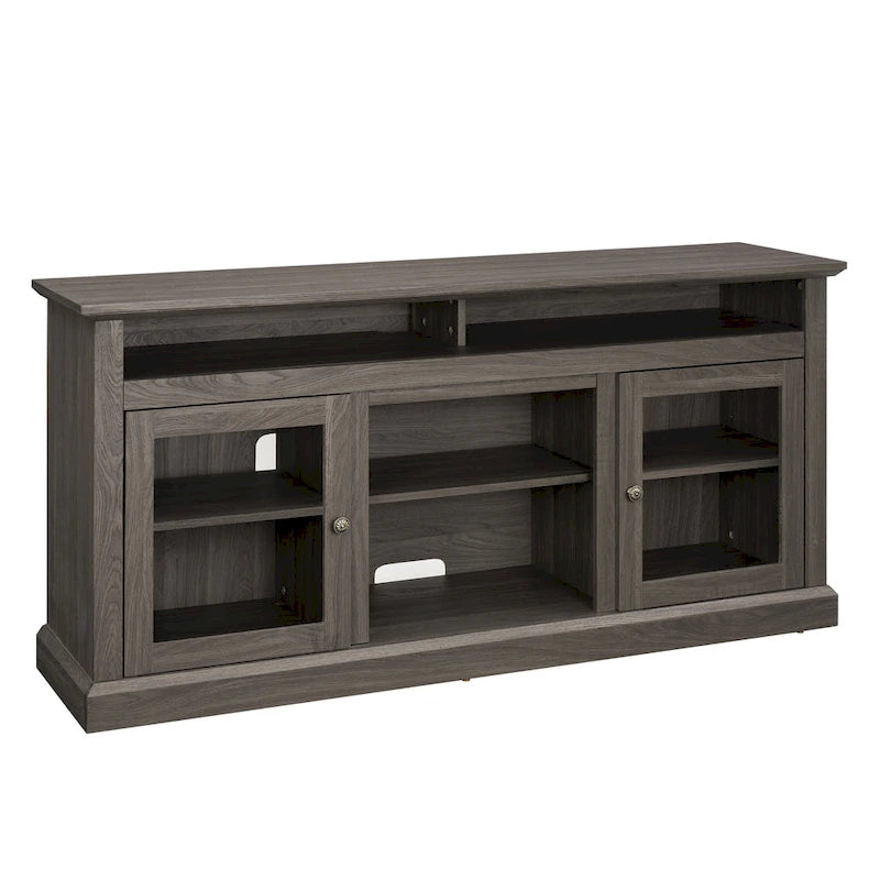 TV Stand with Glass Door Cabinets & Open Shelves