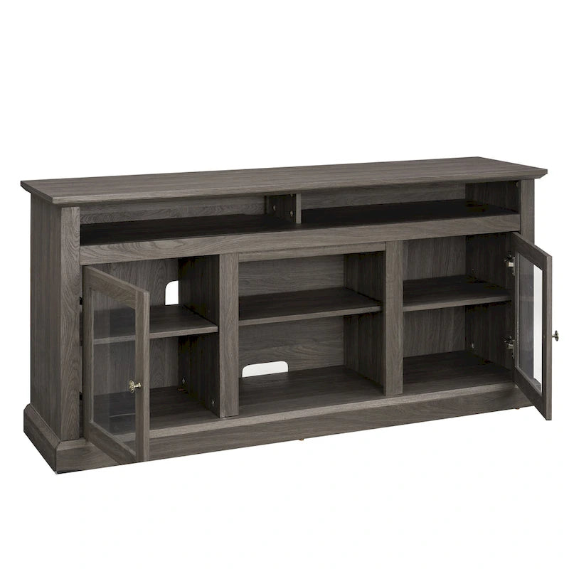 TV Stand with Glass Door Cabinets & Open Shelves