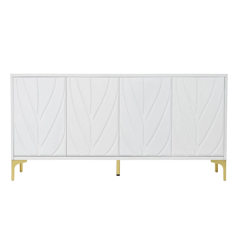 4-Door Sideboard Buffet Cabinet with Carved Detail & Press-to-Open Doors