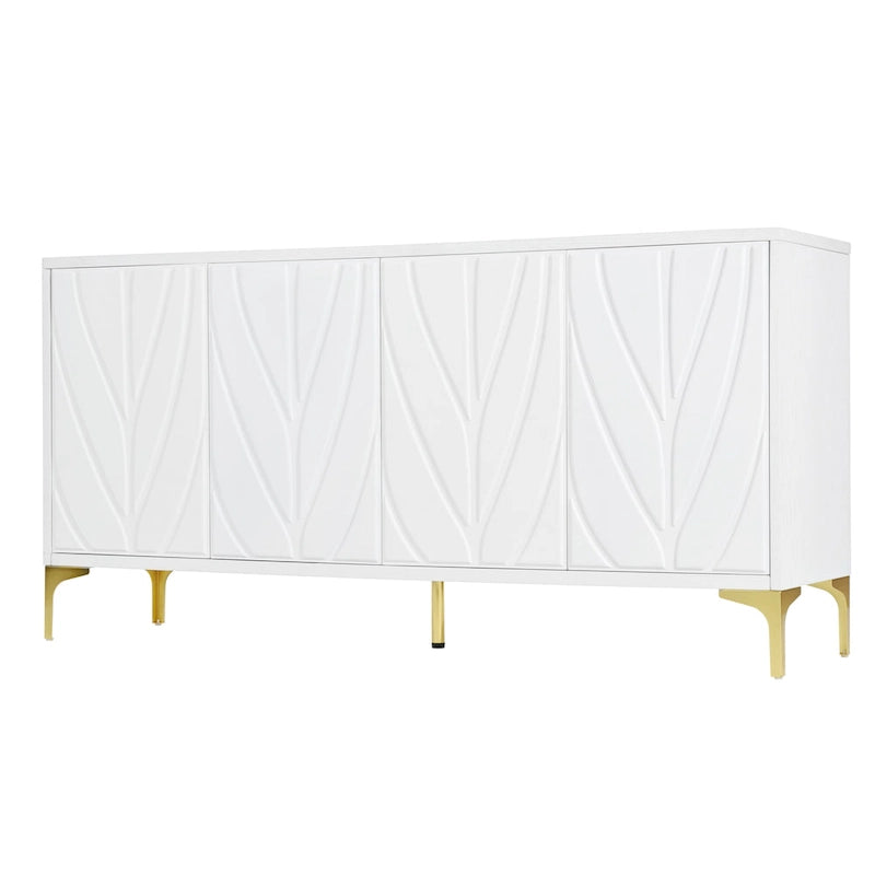 4-Door Sideboard Buffet Cabinet with Carved Detail & Press-to-Open Doors