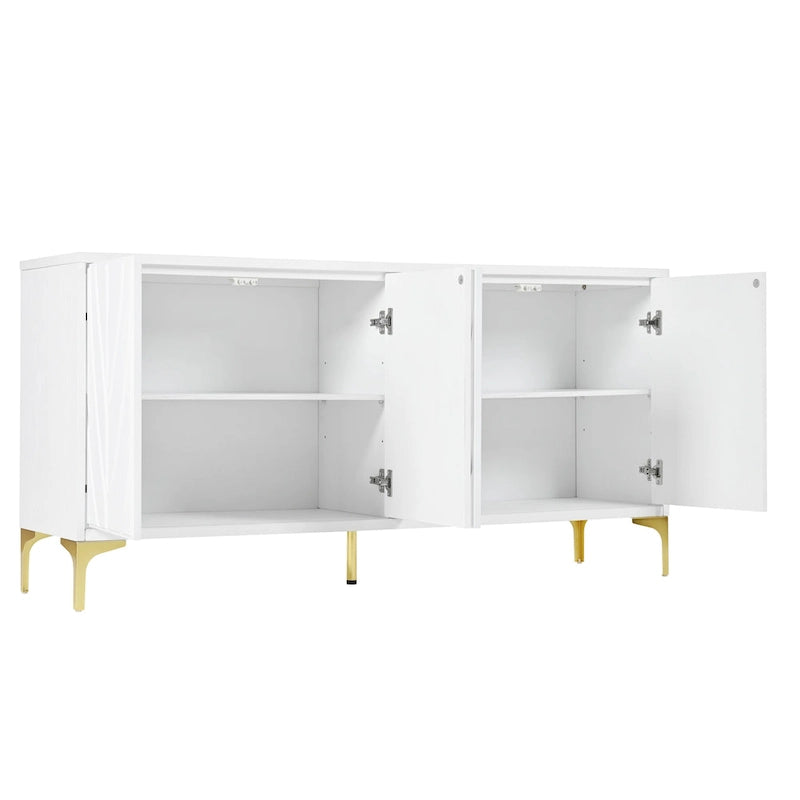 4-Door Sideboard Buffet Cabinet with Carved Detail & Press-to-Open Doors