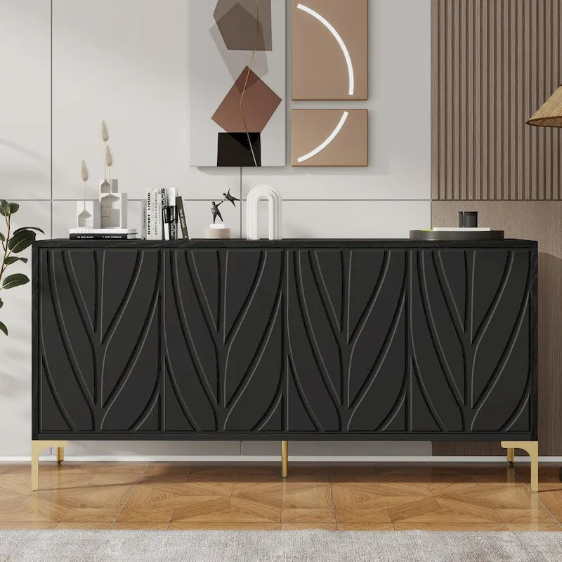 4-Door Sideboard Buffet Cabinet with Carved Detail & Press-to-Open Doors