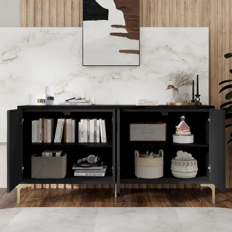 4-Door Sideboard Buffet Cabinet with Carved Detail & Press-to-Open Doors