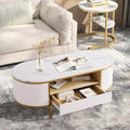 Oval Coffee Table with Faux Marble Top & Fluted Panel Drawers