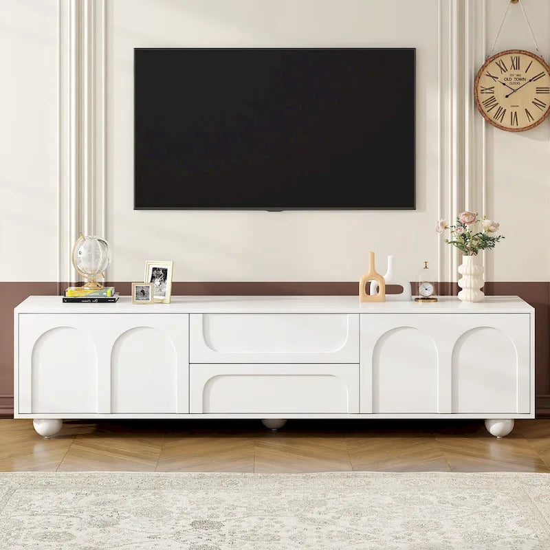 Arched TV Stand with 2 Cabinets, 2 Drawers & Ball-Shaped Legs