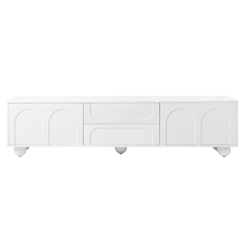 Arched TV Stand with 2 Cabinets, 2 Drawers & Ball-Shaped Legs