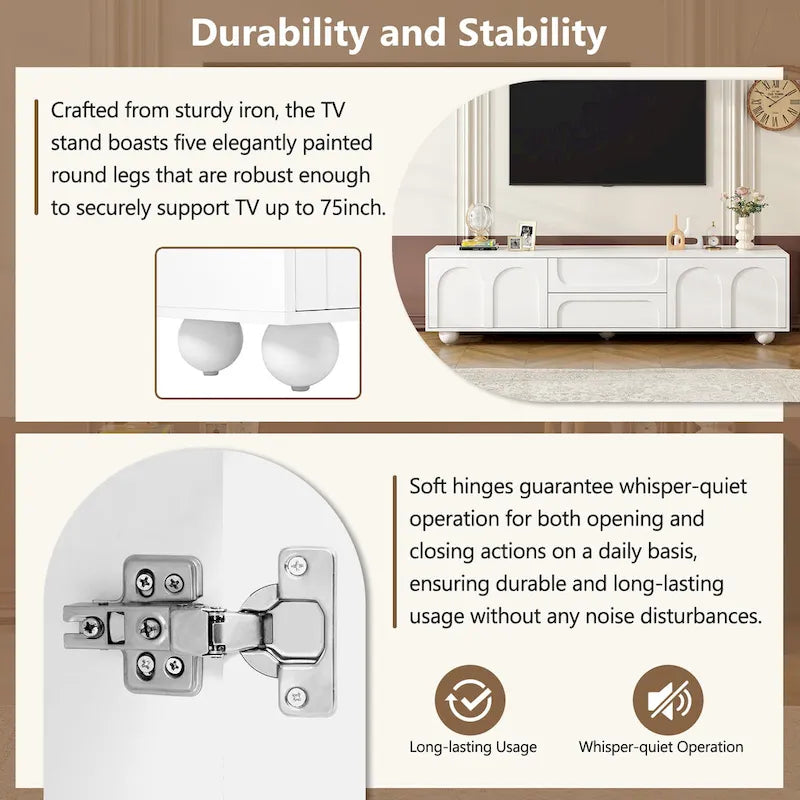 Arched TV Stand with 2 Cabinets, 2 Drawers & Ball-Shaped Legs