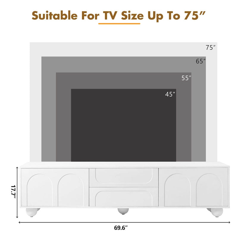 Arched TV Stand with 2 Cabinets, 2 Drawers & Ball-Shaped Legs