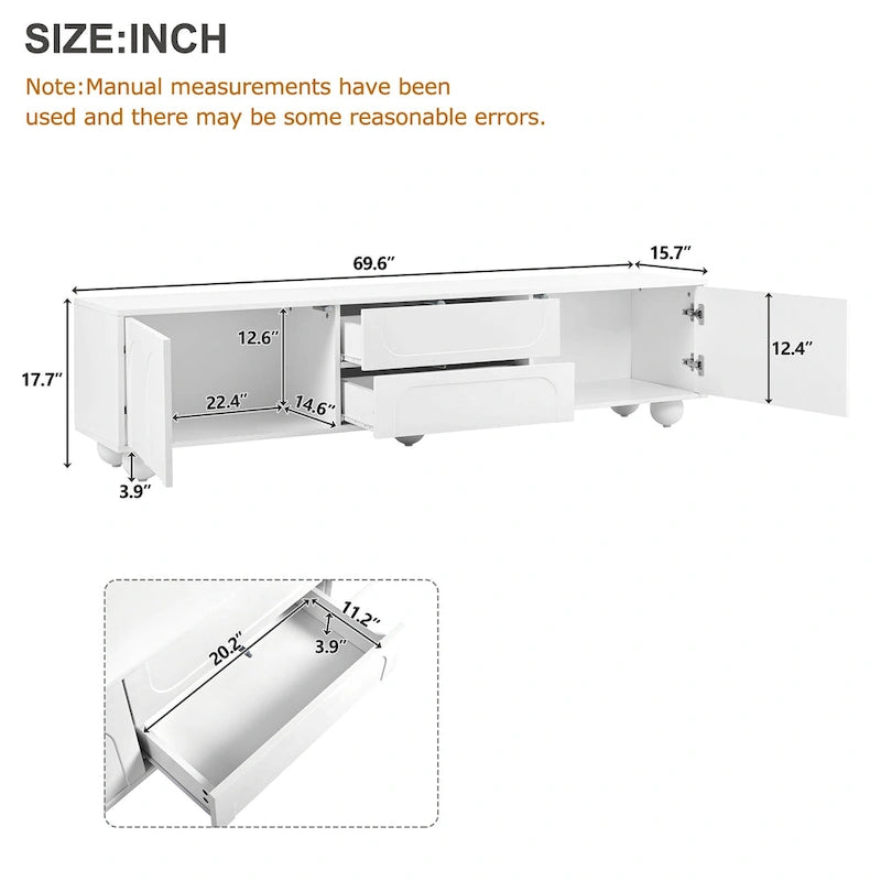 Arched TV Stand with 2 Cabinets, 2 Drawers & Ball-Shaped Legs