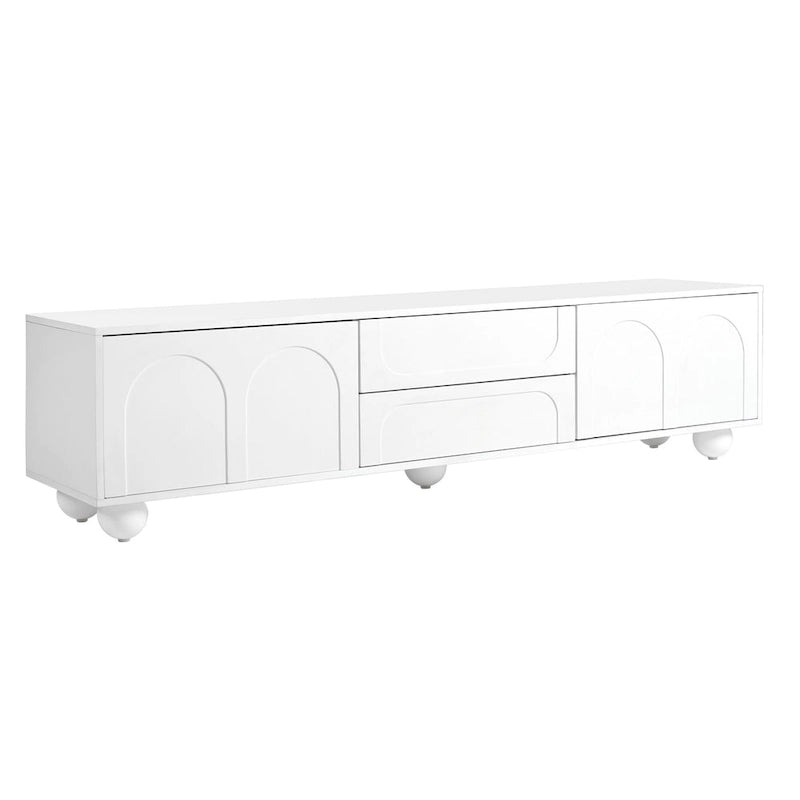 Arched TV Stand with 2 Cabinets, 2 Drawers & Ball-Shaped Legs