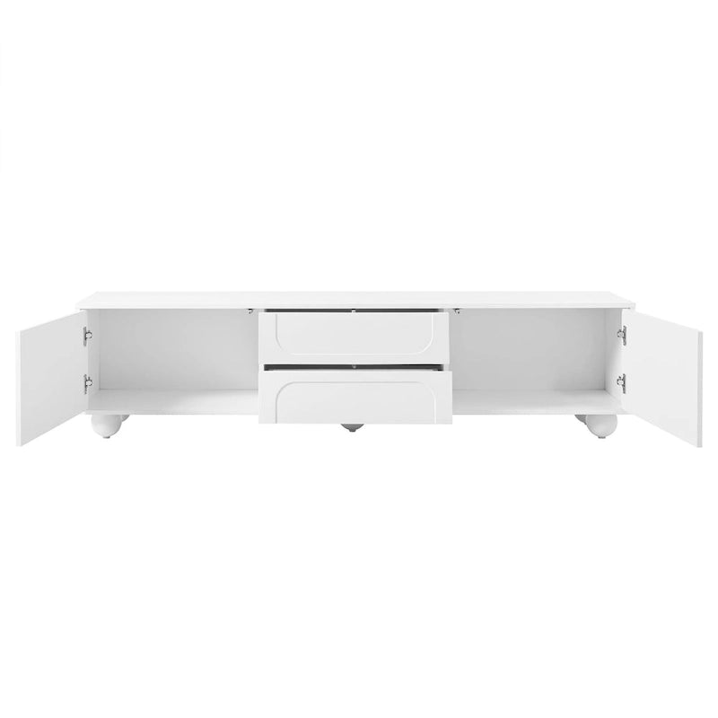 Arched TV Stand with 2 Cabinets, 2 Drawers & Ball-Shaped Legs