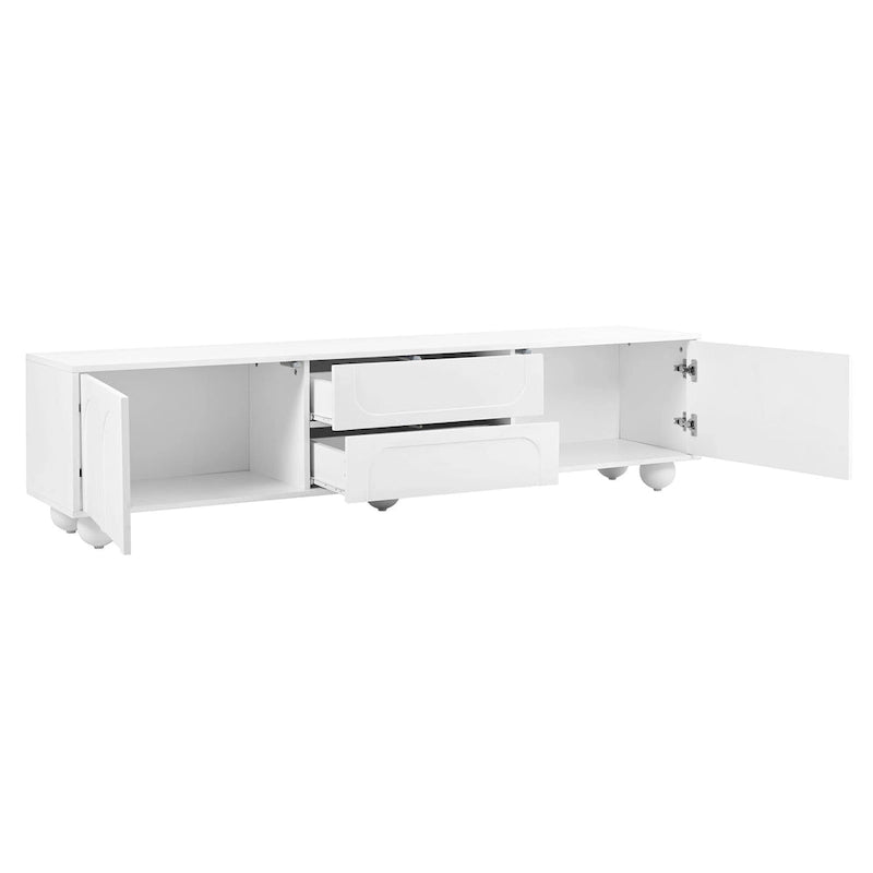 Arched TV Stand with 2 Cabinets, 2 Drawers & Ball-Shaped Legs