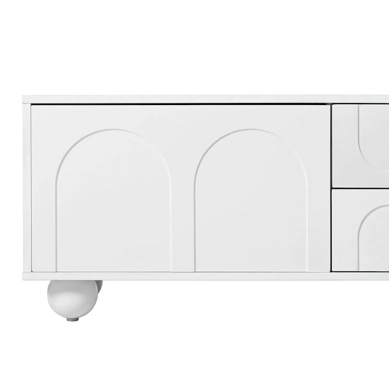 Arched TV Stand with 2 Cabinets, 2 Drawers & Ball-Shaped Legs