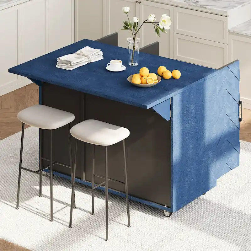 51.2W Ash Veneer Solid Wood Handwoven Kitchen Island With Drop Leaf(no include stool)