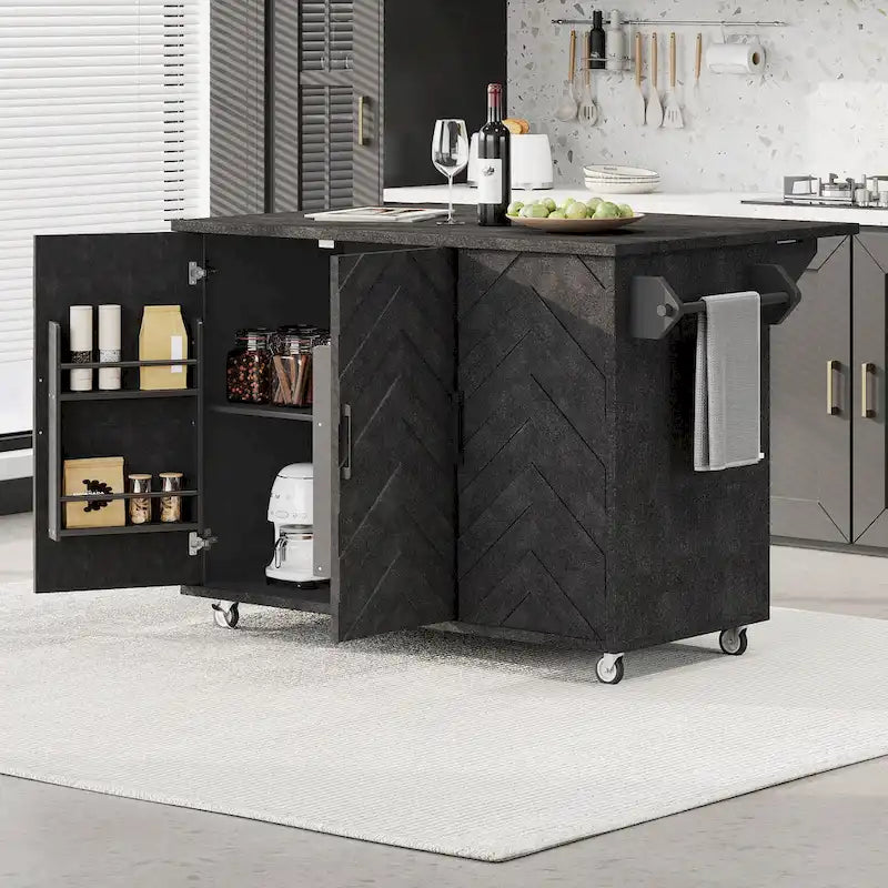 51.2W Ash Veneer Solid Wood Handwoven Kitchen Island With Drop Leaf(no include stool)