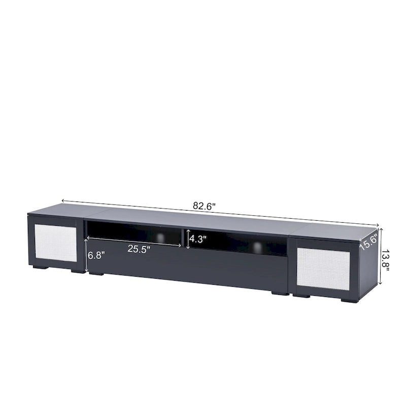 Black 82 TV Stand with Push-Open Doors & LED for TVs Up to 90