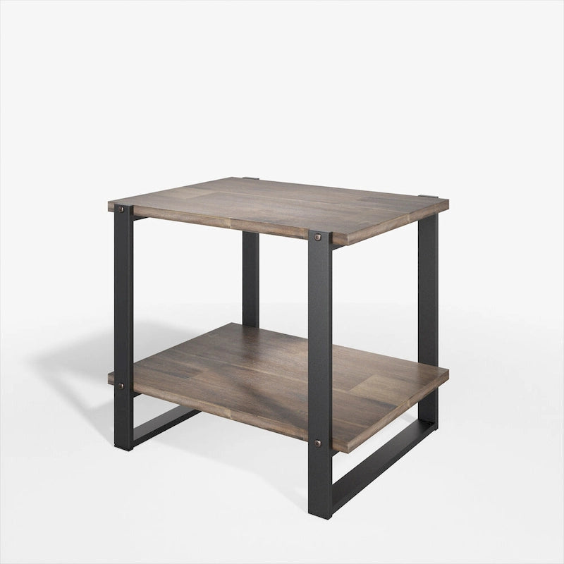 Solid Acacia Wood Side Table with Metal Frame