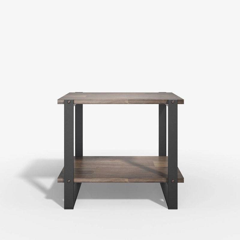 Solid Acacia Wood Side Table with Metal Frame