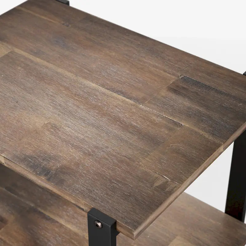 Solid Acacia Wood Side Table with Metal Frame