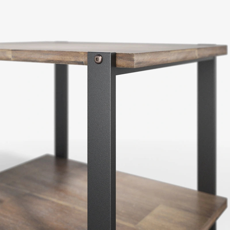Solid Acacia Wood Side Table with Metal Frame