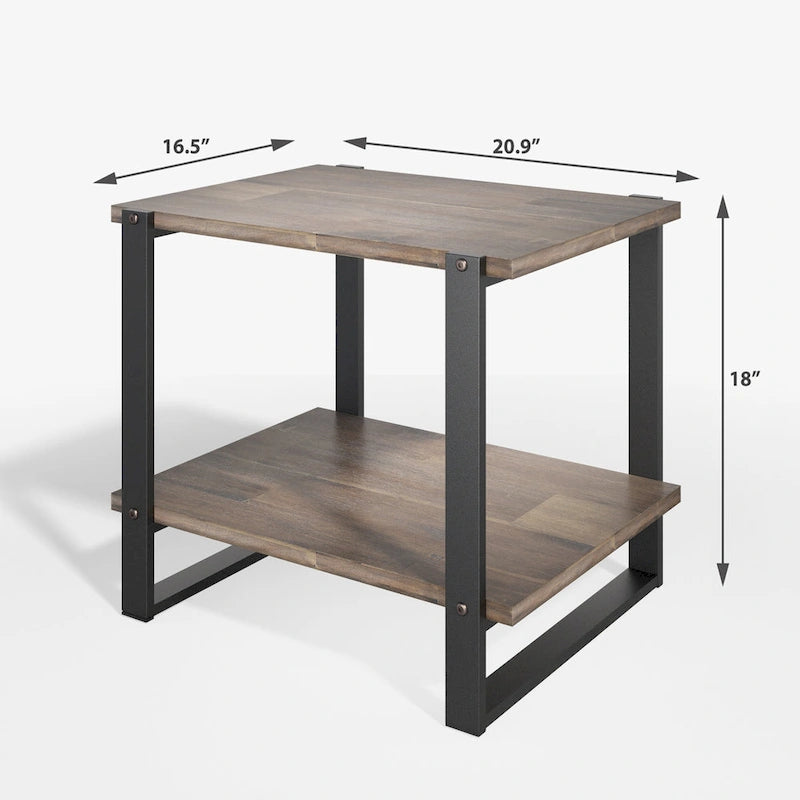 Solid Acacia Wood Side Table with Metal Frame