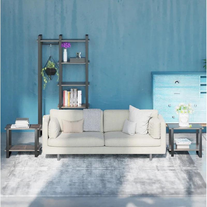 Solid Acacia Wood Side Table with Metal Frame