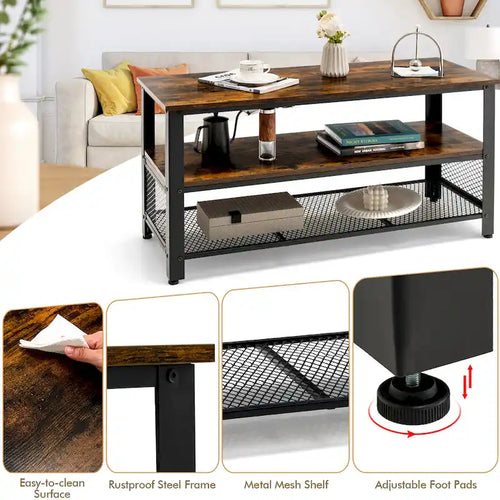 3-Tier Open Shelf TV Stand with Steel Frame | Fits up to 50" TV