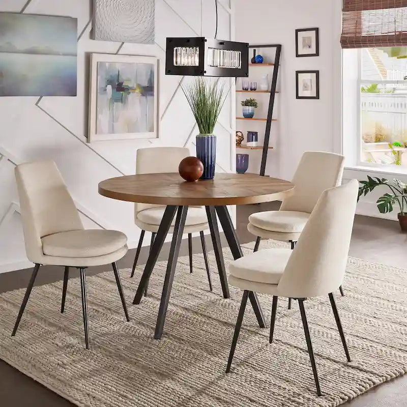 Round Dining Table with Oak Top & Iron Grey Metal Base