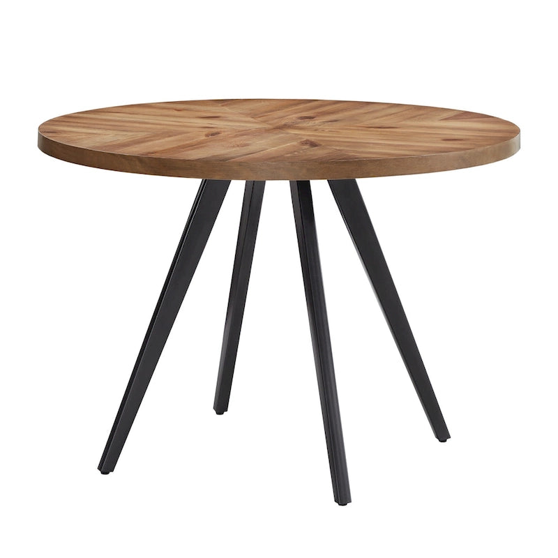 Round Dining Table with Oak Top & Iron Grey Metal Base