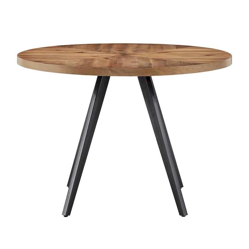 Round Dining Table with Oak Top & Iron Grey Metal Base