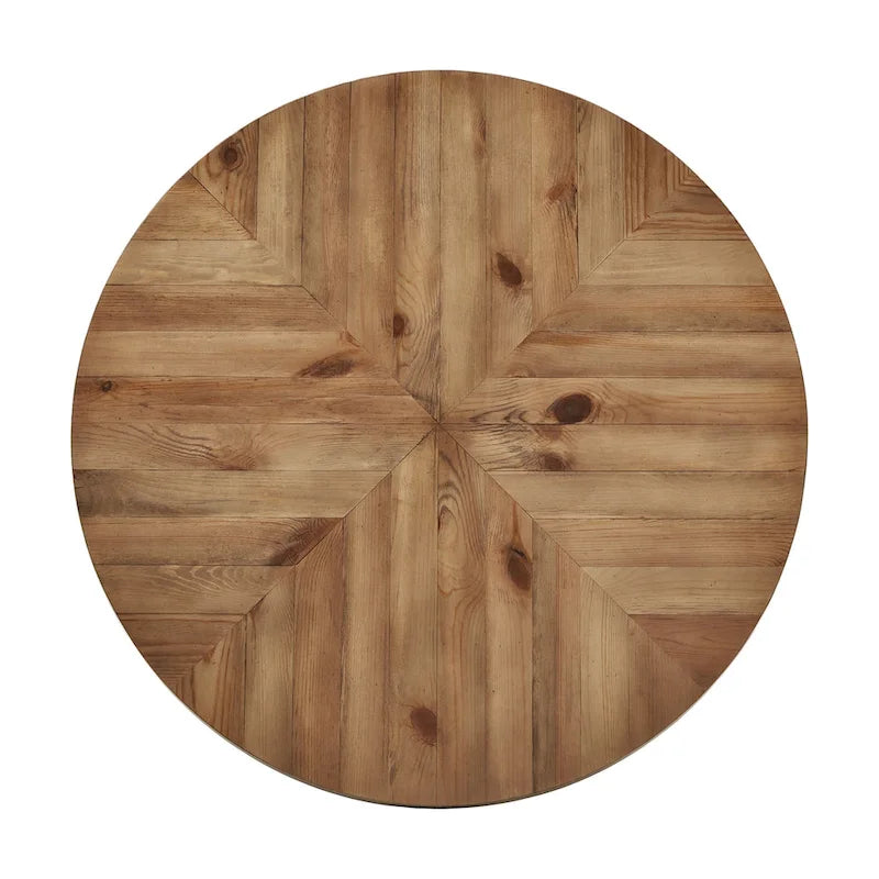 Round Dining Table with Oak Top & Iron Grey Metal Base
