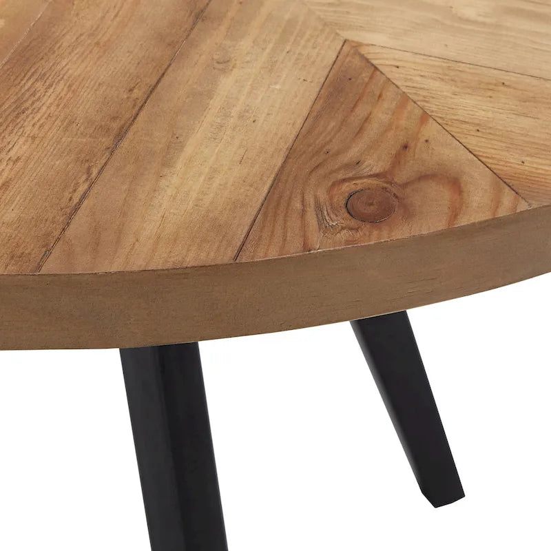Round Dining Table with Oak Top & Iron Grey Metal Base