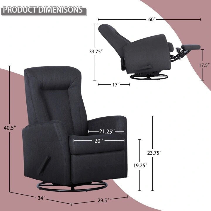 Swivel Glider Recliner Chair with Full Chaise Pad