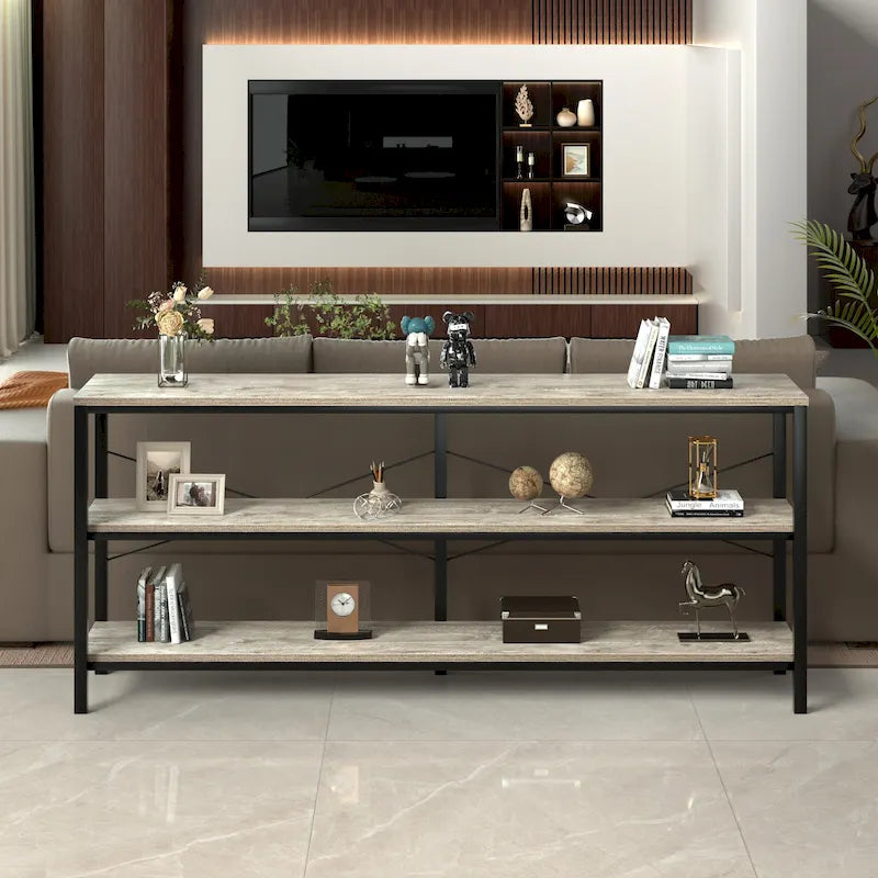Narrow Console Table with 3-Tier Storage Shelves & X-Cross Frame