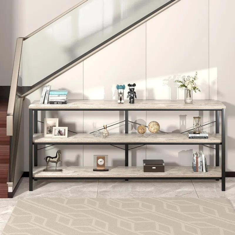 Narrow Console Table with 3-Tier Storage Shelves & X-Cross Frame